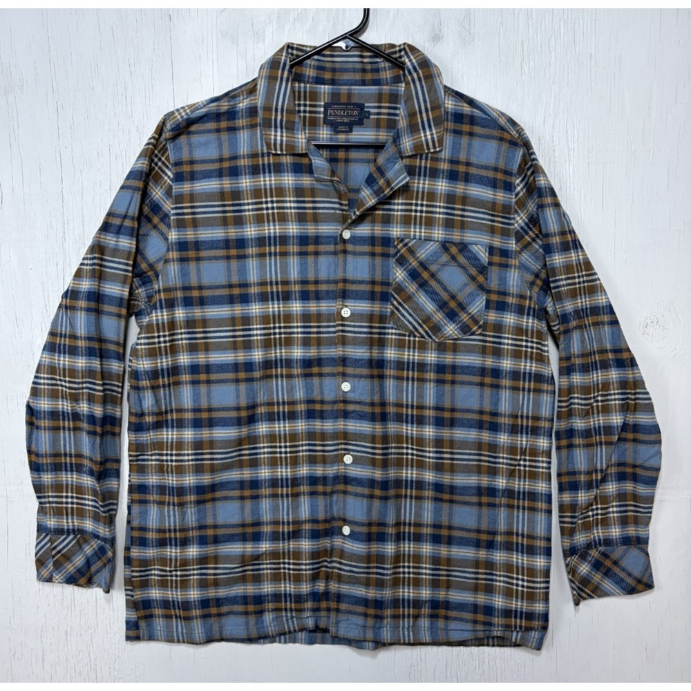 Mens Pendleton Button Up Pocket Shirt Multicolor Size L Blue Brown Plaid